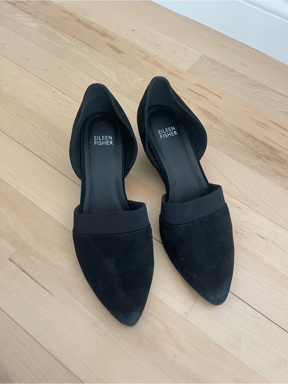 Eileen Fisher Black Pointed D'Orsay Flats with Elastic Band